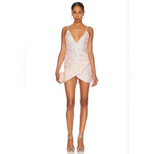 $248 MAJORELLE Sequin Mini Dress in Pink and Silver Heart Straps L